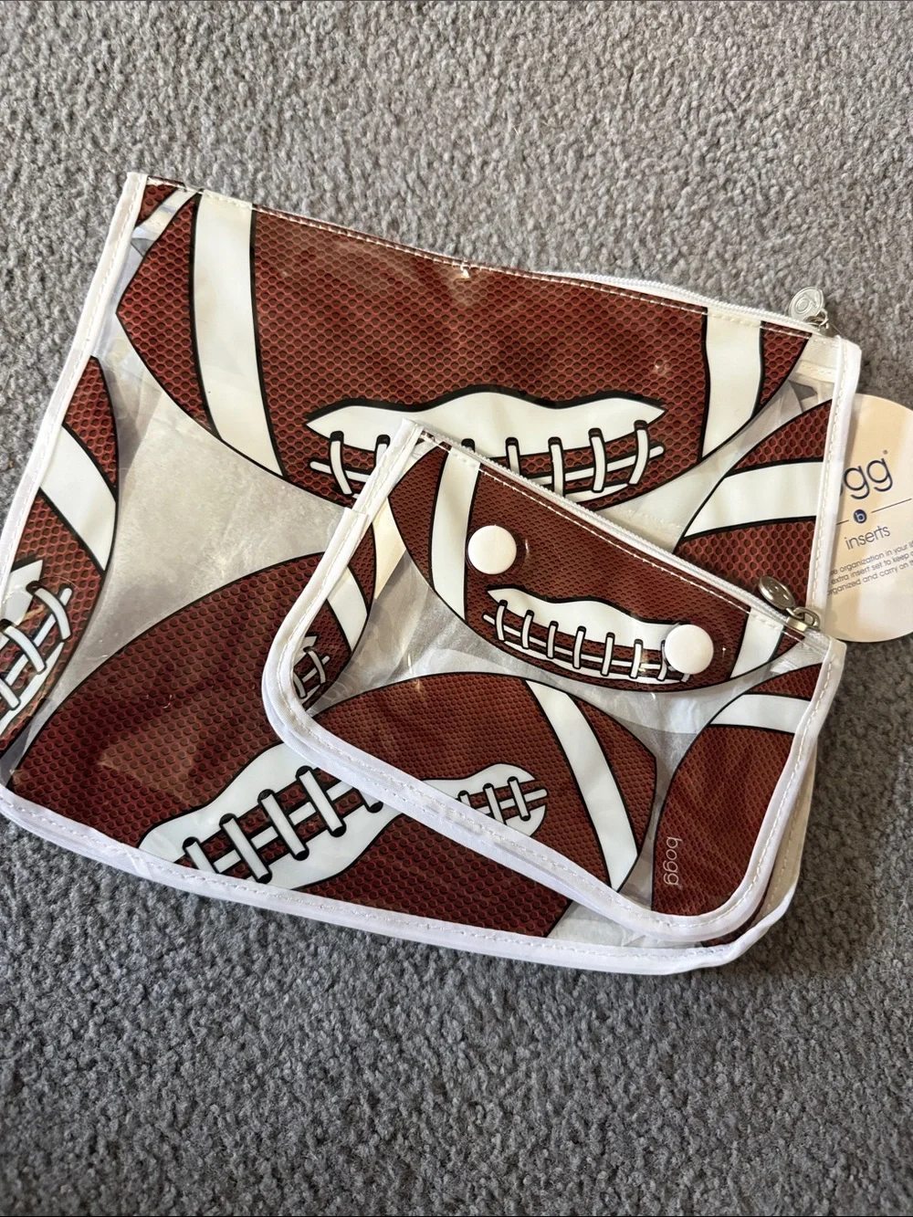 BOGG BAG Brown and White Football Print Zipper Pouches